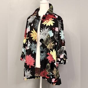 100% Linen Floral Black Women's Tunic/Jzcket